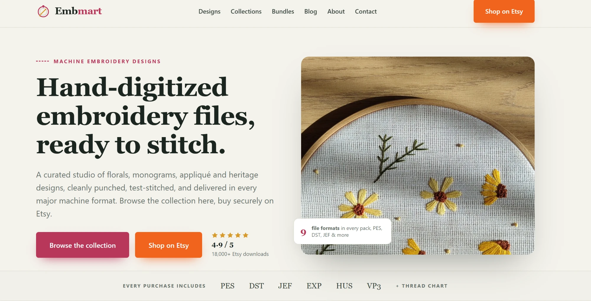 Embmart embroidery designs website homepage built by GMB Optimization Pro