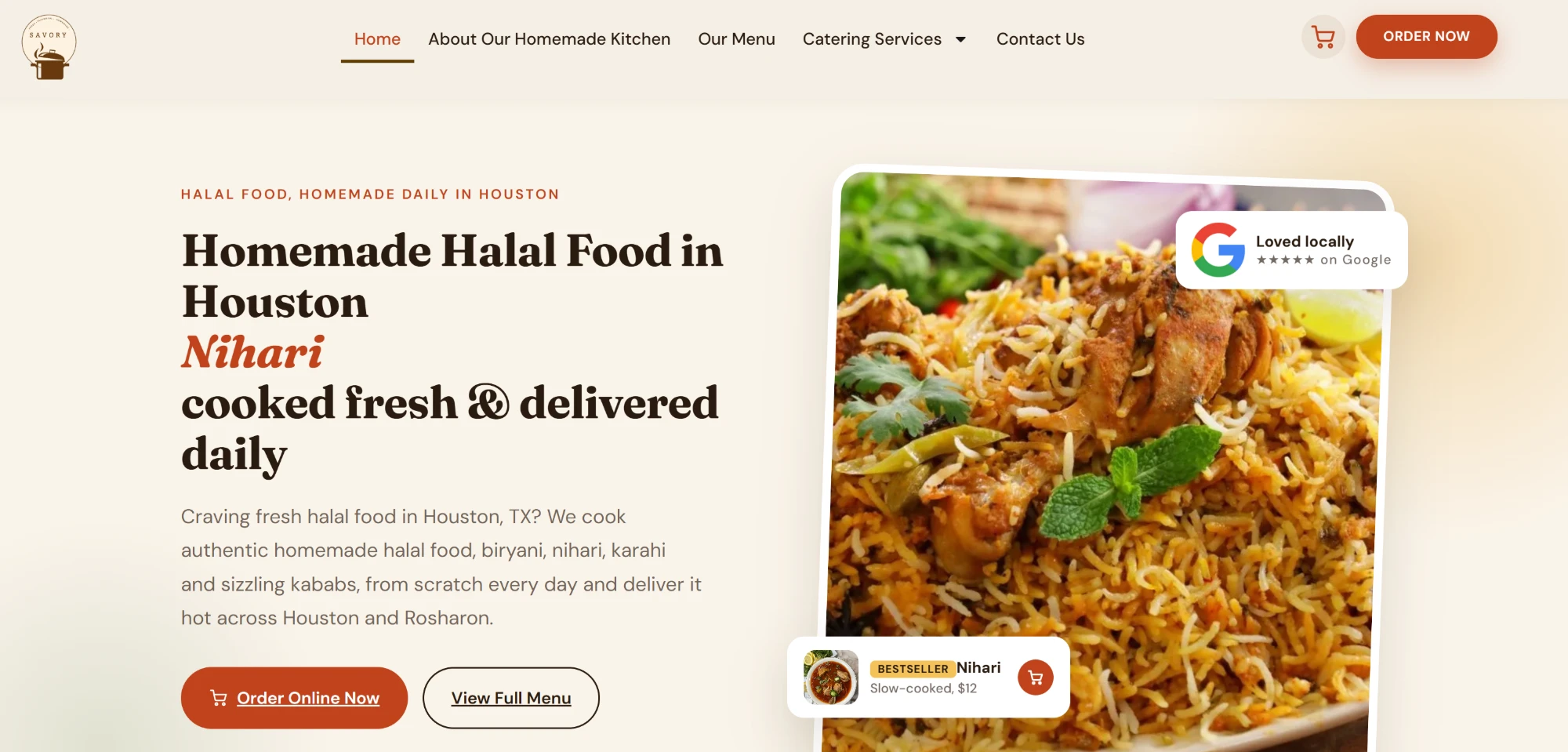 Savory Homemade Cuisine halal food website homepage built by GMB Optimization Pro