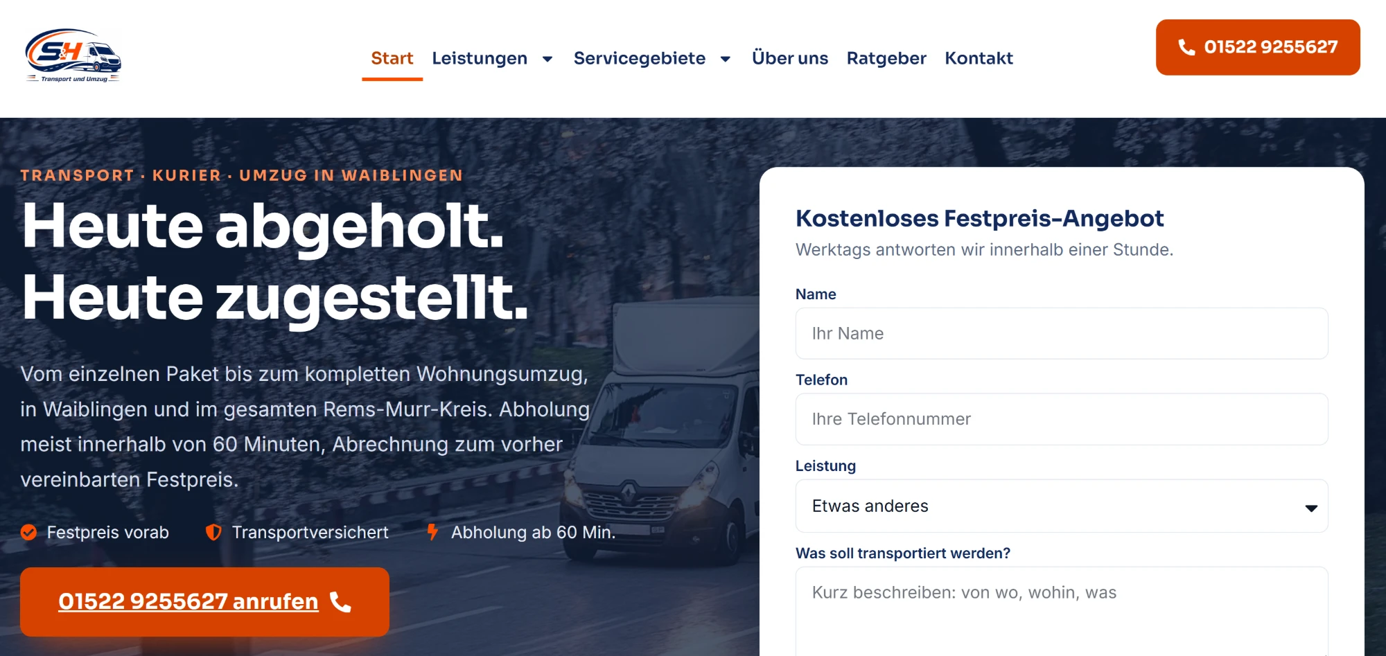 S und H Transport moving company website homepage built by GMB Optimization Pro